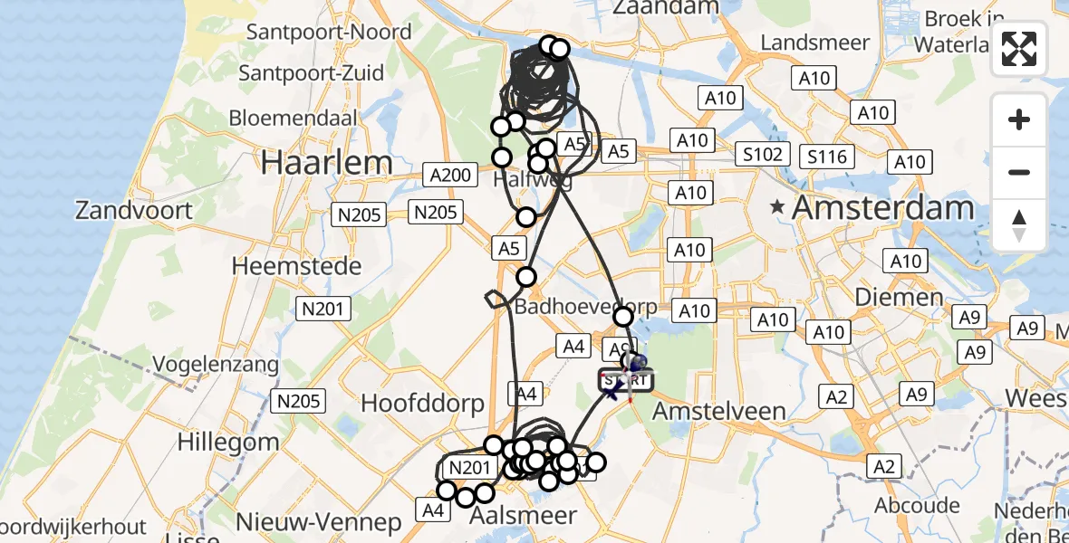 Vluchtroute Politiehelikopter Amsterdam Vliegveld Schiphol - Amsterdam Vliegveld Schiphol, 02 augustus 2026, 20:57
