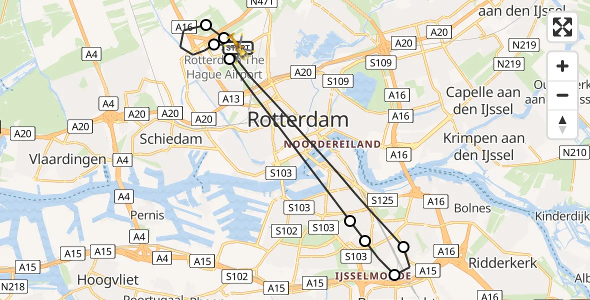 Vluchtroute Traumahelikopter Rotterdam The Hague Airport - Rotterdam The Hague Airport, 02 augustus 2026, 21:14