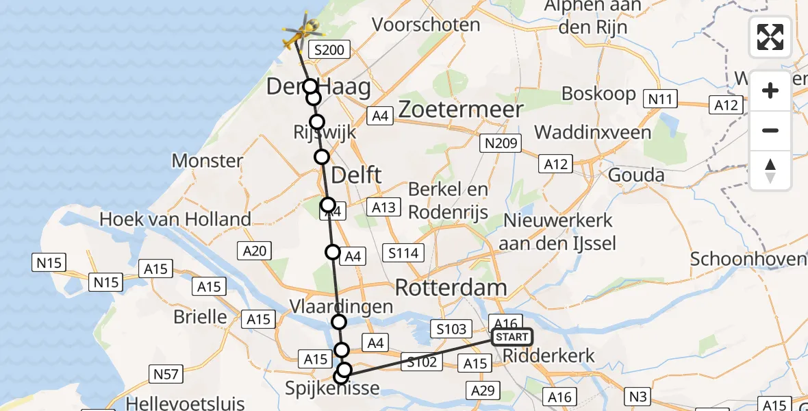 Vluchtroute Traumahelikopter Rotterdam - 's-Gravenhage, 02 augustus 2026, 23:59