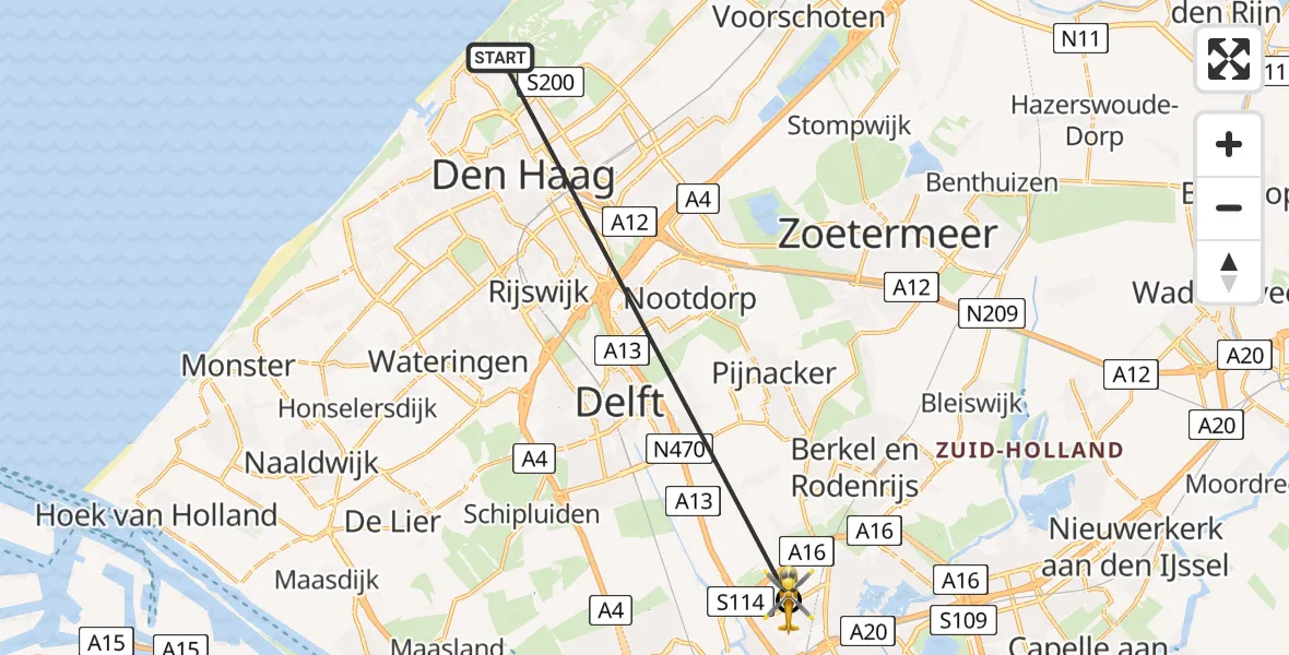 Vluchtroute Traumahelikopter 's-Gravenhage - Rotterdam The Hague Airport, 03 augustus 2026, 00:26