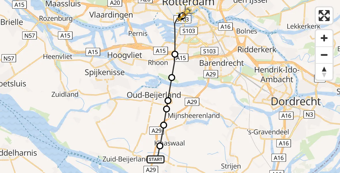 Vluchtroute Traumahelikopter Numansdorp - Erasmus MC, 03 augustus 2026, 03:59