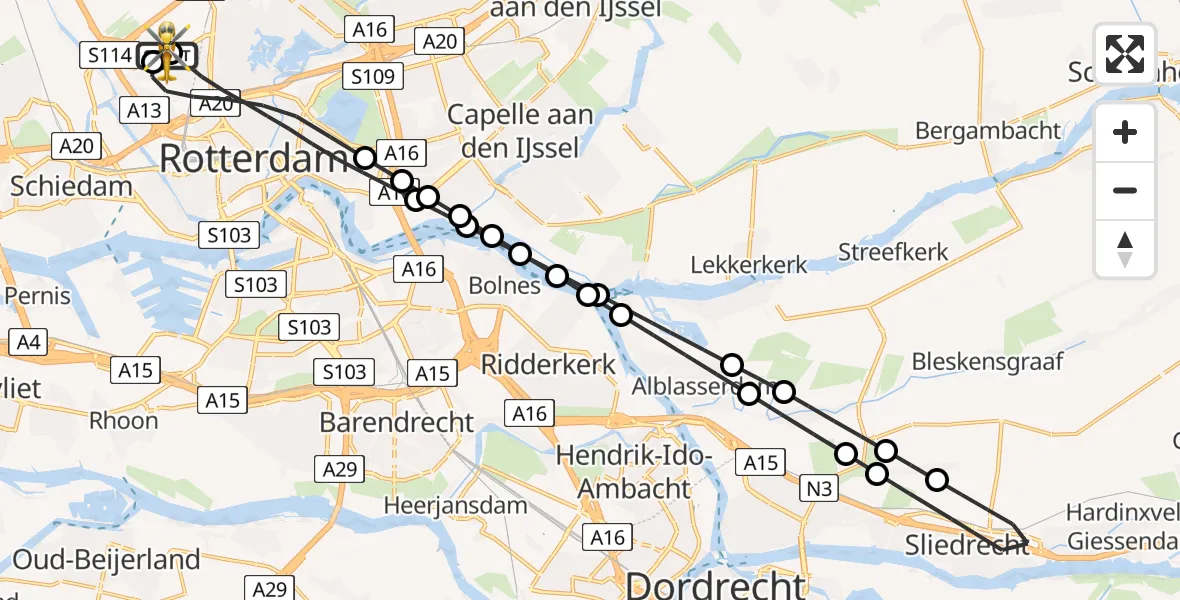 Vluchtroute Traumahelikopter Rotterdam The Hague Airport - Rotterdam The Hague Airport, 03 augustus 2026, 06:52