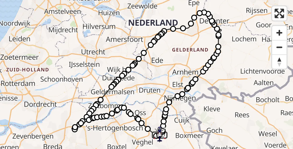 Vluchtroute Politiehelikopter Vliegbasis Volkel - Vliegbasis Volkel, 03 augustus 2026, 07:05
