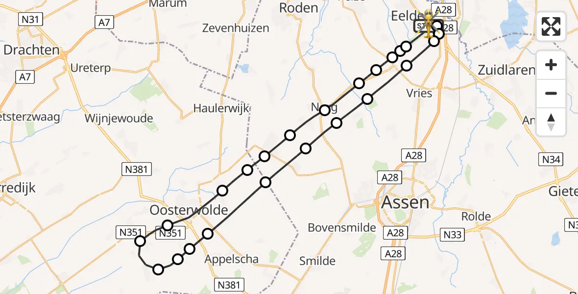 Vluchtroute Traumahelikopter Groningen Airport Eelde - Groningen Airport Eelde, 03 augustus 2026, 08:33