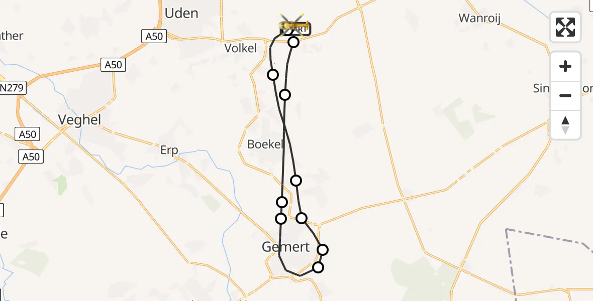 Vluchtroute Traumahelikopter Vliegbasis Volkel - Vliegbasis Volkel, 03 augustus 2026, 09:35