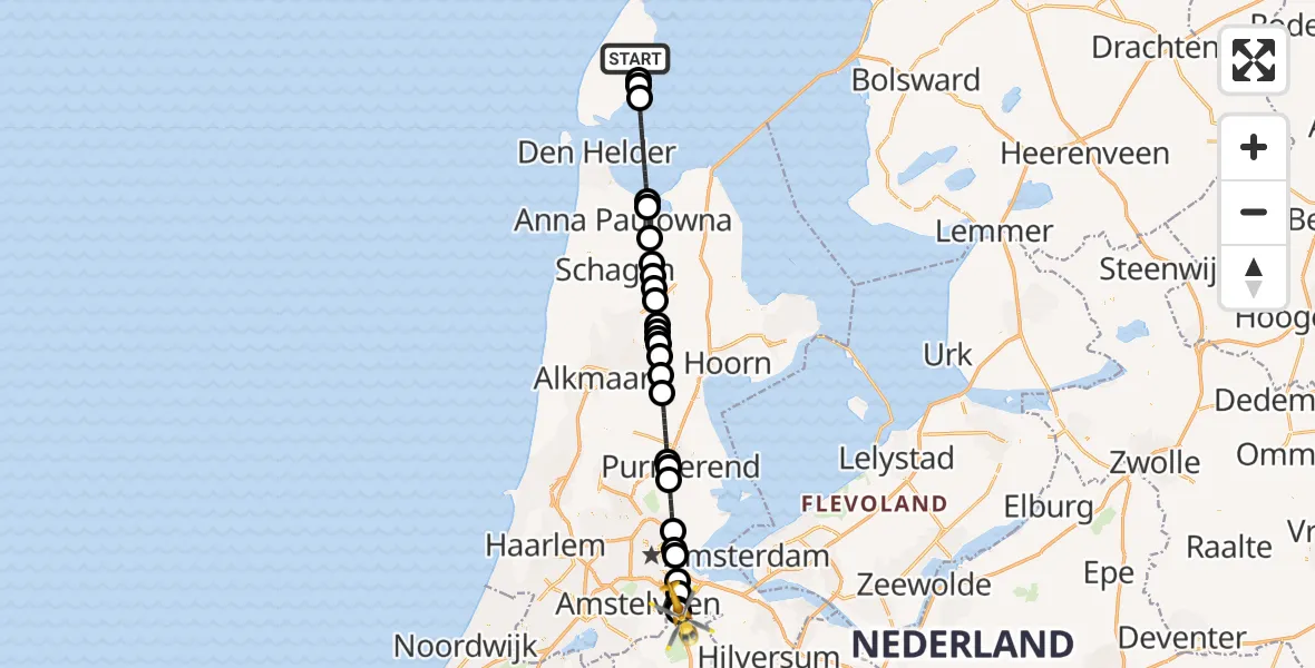 Vluchtroute Traumahelikopter Oosterend - Amsterdam UMC Helipad, 03 augustus 2026, 09:41