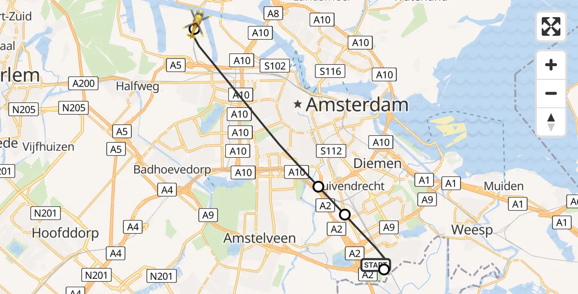 Vluchtroute Traumahelikopter Amsterdam UMC Helipad - Amsterdam Heliport, 03 augustus 2026, 10:38