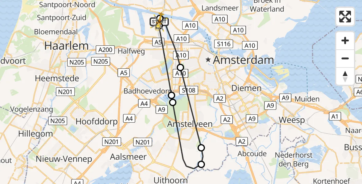 Vluchtroute Traumahelikopter Amsterdam Heliport - Amsterdam Heliport, 03 augustus 2026, 12:14