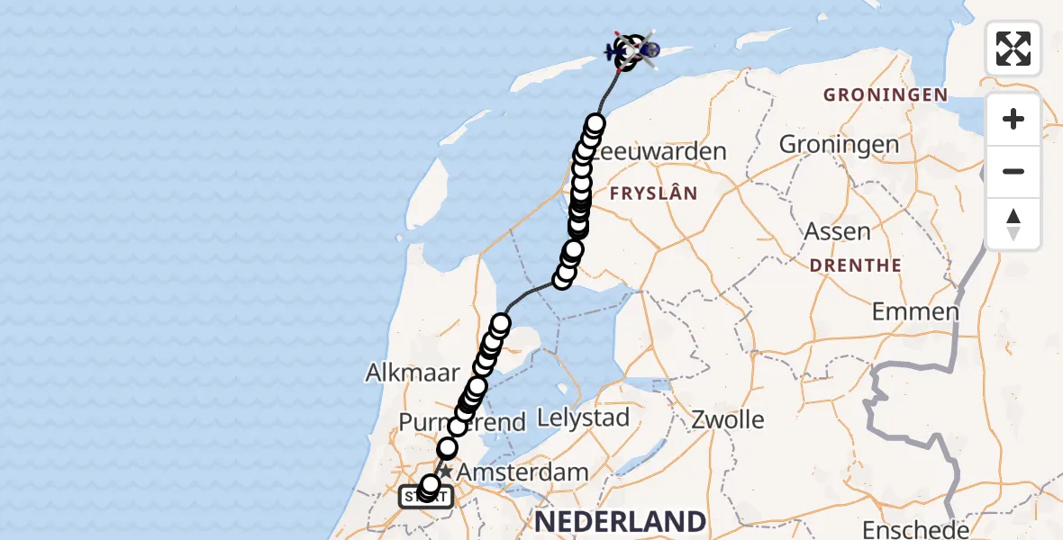 Vluchtroute Politiehelikopter Amsterdam Vliegveld Schiphol - Ameland Vliegveld Ballum, 03 augustus 2026, 12:23