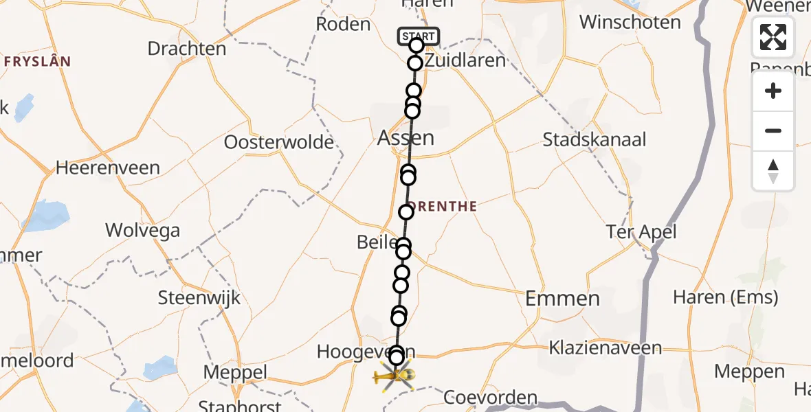 Vluchtroute Traumahelikopter Groningen Airport Eelde - Hollandscheveld, 03 augustus 2026, 12:34