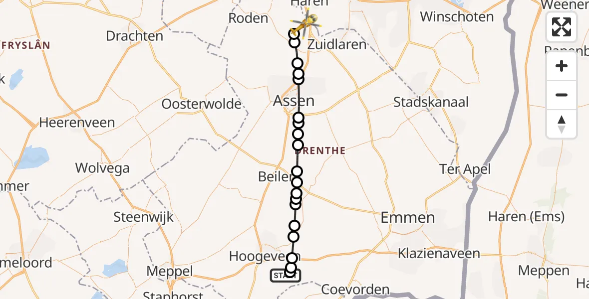 Vluchtroute Traumahelikopter Hollandscheveld - Groningen Airport Eelde, 03 augustus 2026, 13:20