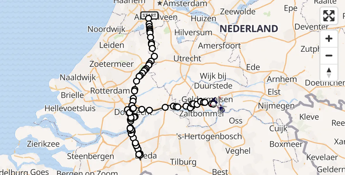Vluchtroute Politiehelikopter Amsterdam Vliegveld Schiphol - Ophemert, 03 augustus 2026, 13:29