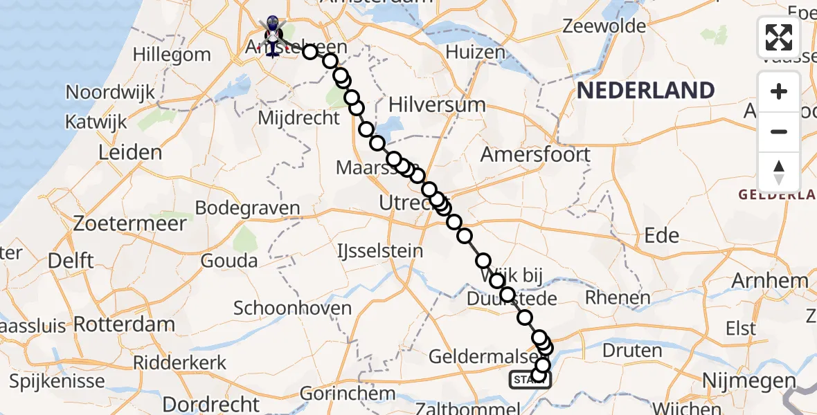 Vluchtroute Politiehelikopter Ophemert - Amsterdam Vliegveld Schiphol, 03 augustus 2026, 14:48