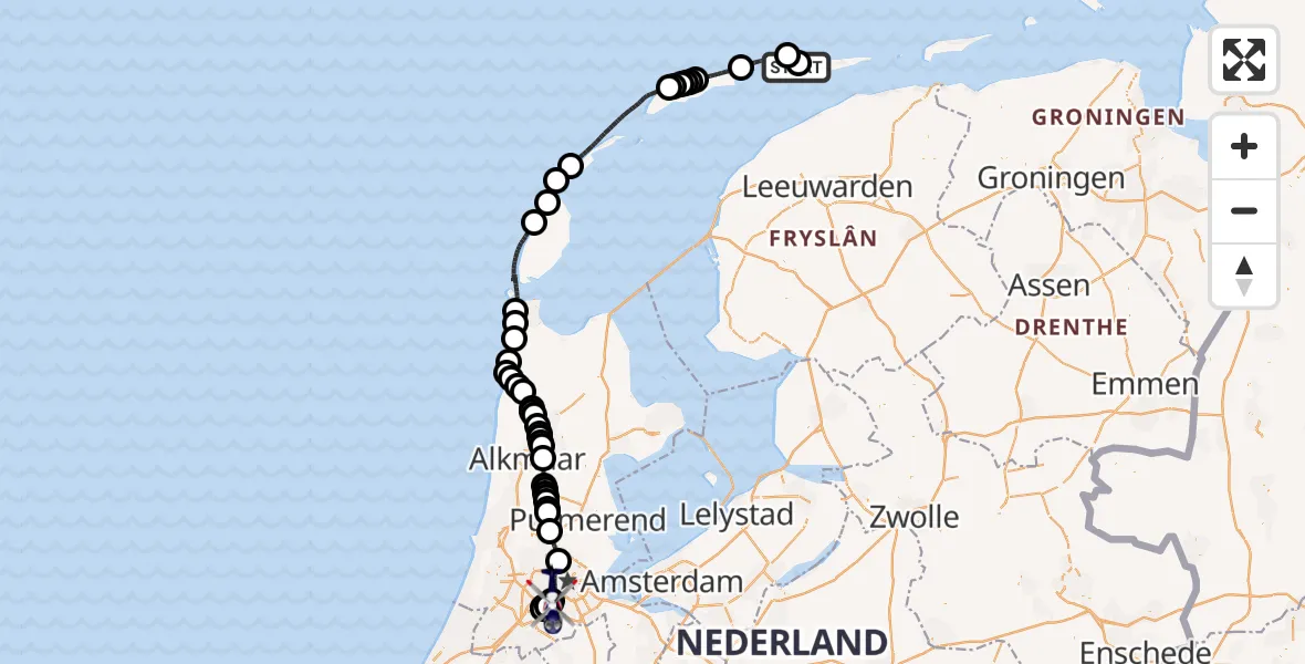 Vluchtroute Politiehelikopter Ameland Vliegveld Ballum - Amsterdam, 03 augustus 2026, 15:38