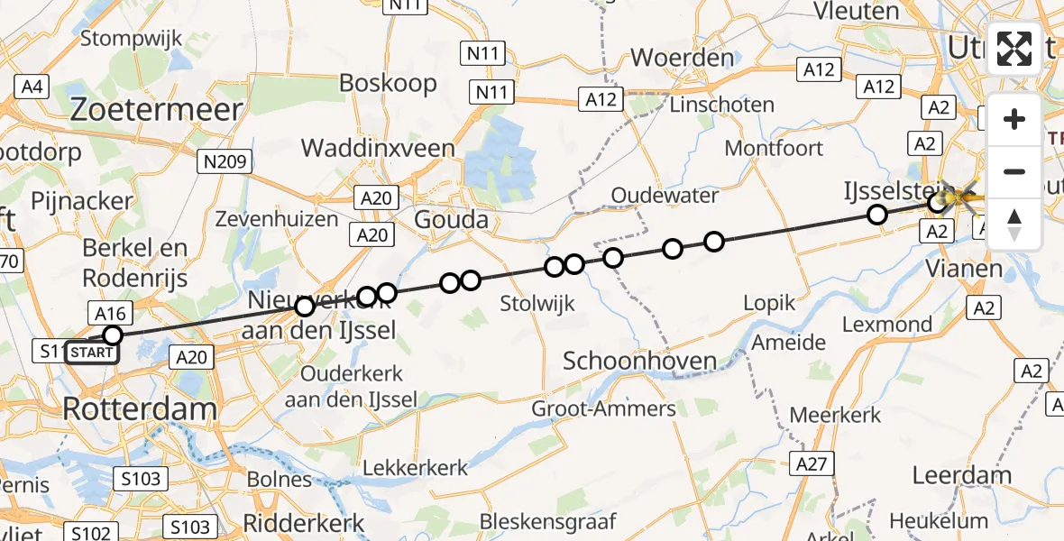 Vluchtroute Traumahelikopter Rotterdam The Hague Airport - Nieuwegein, 03 augustus 2026, 15:43