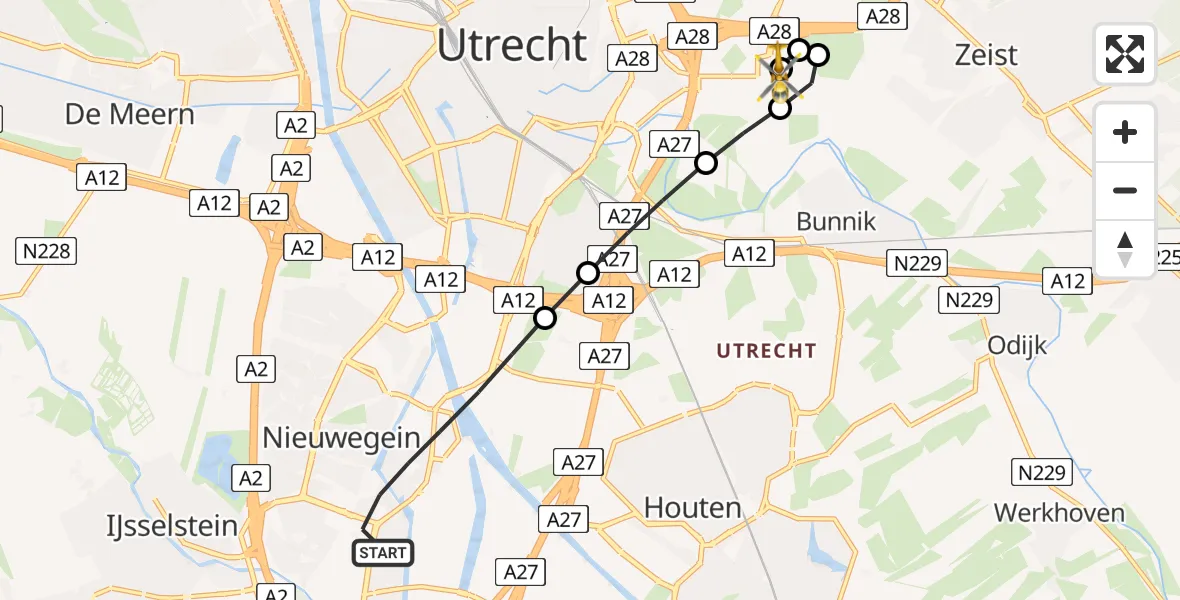Vluchtroute Traumahelikopter Nieuwegein - Universitair Medisch Centrum Utrecht, 03 augustus 2026, 16:20