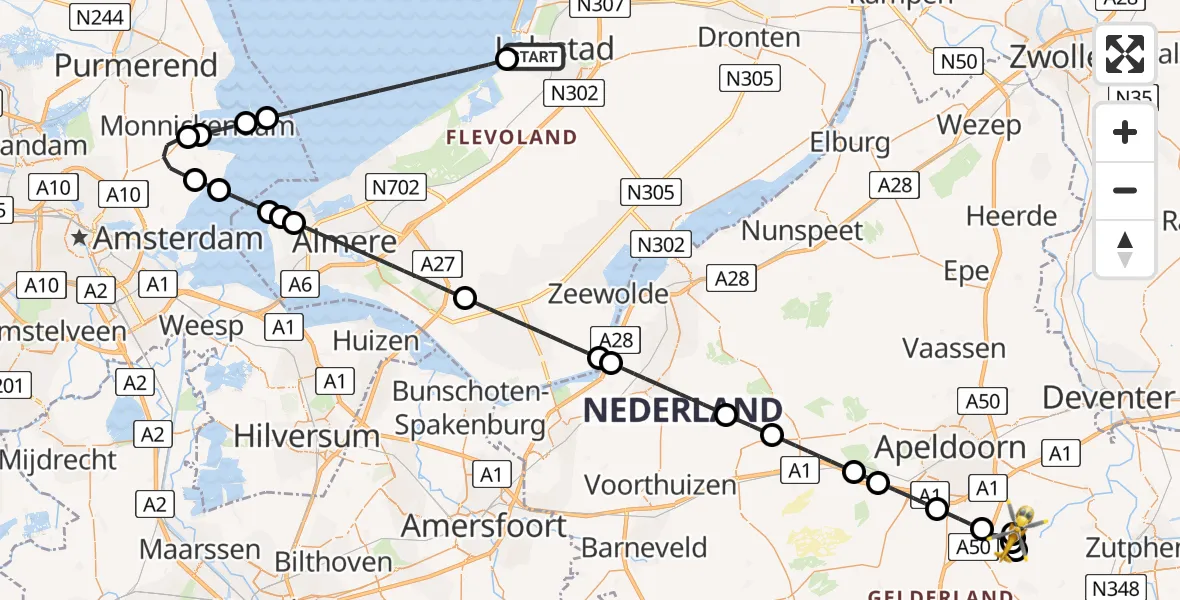 Vluchtroute Traumahelikopter Lelystad - Klarenbeek, 03 augustus 2026, 16:25