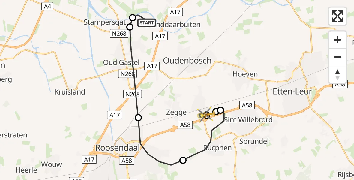 Vluchtroute Traumahelikopter Oud Gastel - Breda International Airport, 03 augustus 2026, 16:49