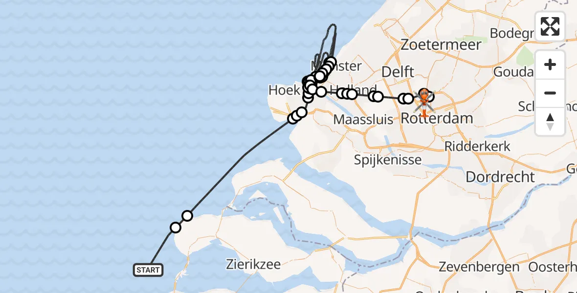 Vluchtroute Kustwachthelikopter Noordzee - Rotterdam The Hague Airport, 03 augustus 2026, 17:17