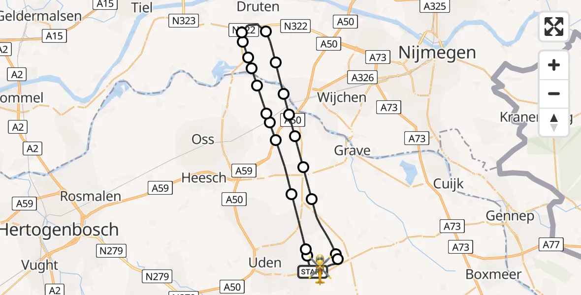Vluchtroute Traumahelikopter Vliegbasis Volkel - Vliegbasis Volkel, 03 augustus 2026, 18:44