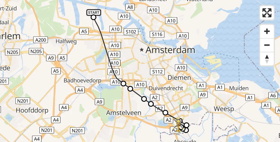 Vluchtroute Traumahelikopter Amsterdam Heliport - Amsterdam UMC Helipad, 03 augustus 2026, 19:38