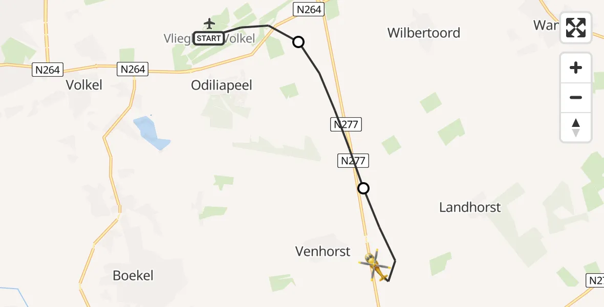 Vluchtroute Traumahelikopter Vliegbasis Volkel - Landhorst, 03 augustus 2026, 19:42