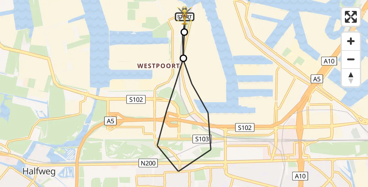 Vluchtroute Traumahelikopter Amsterdam Heliport - Amsterdam Heliport, 03 augustus 2026, 20:36