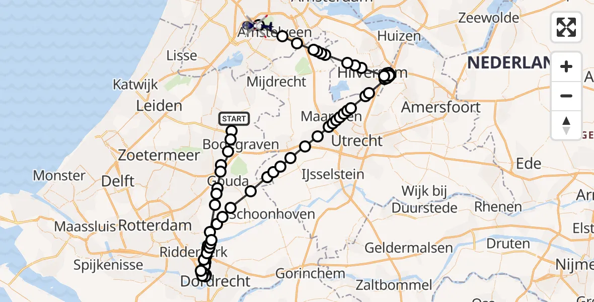 Vluchtroute Politiehelikopter Aarlanderveen - Amsterdam Vliegveld Schiphol, 03 augustus 2026, 22:12