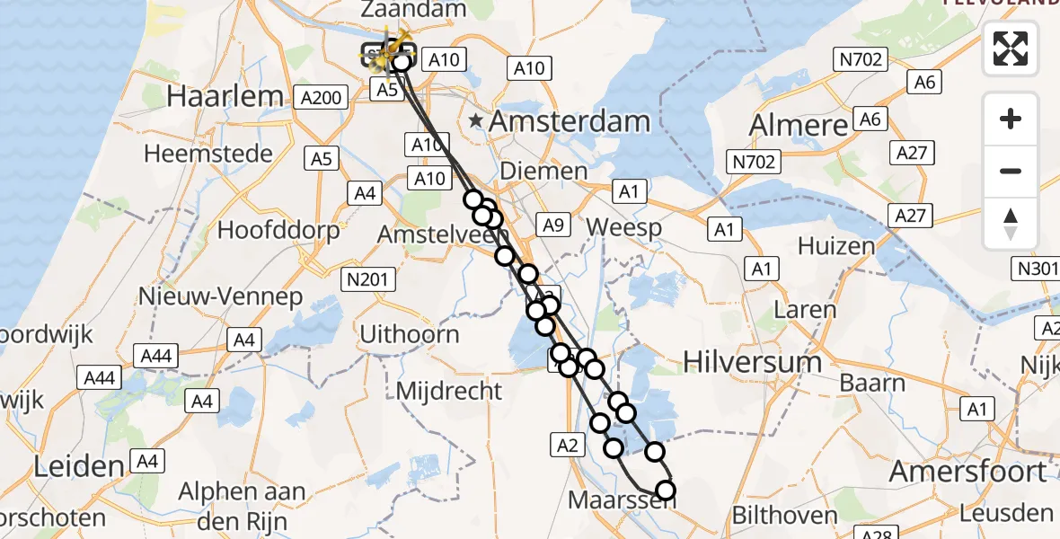 Vluchtroute Traumahelikopter Amsterdam Heliport - Amsterdam Heliport, 03 augustus 2026, 23:01