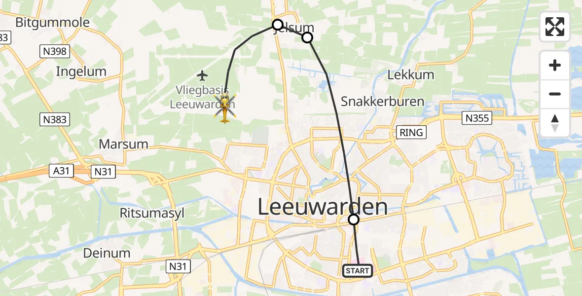 Vluchtroute Ambulancehelikopter Leeuwarden Medical Center Heliport - Vliegbasis Leeuwarden, 04 augustus 2026, 00:10