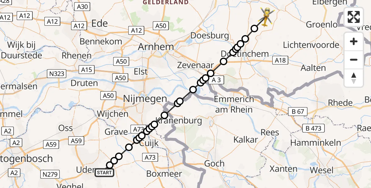 Vluchtroute Traumahelikopter Vliegbasis Volkel - Hengelo (Gld), 04 augustus 2026, 08:48