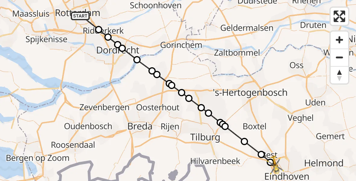 Vluchtroute Traumahelikopter Rotterdam - Eindhoven, 04 augustus 2026, 09:22