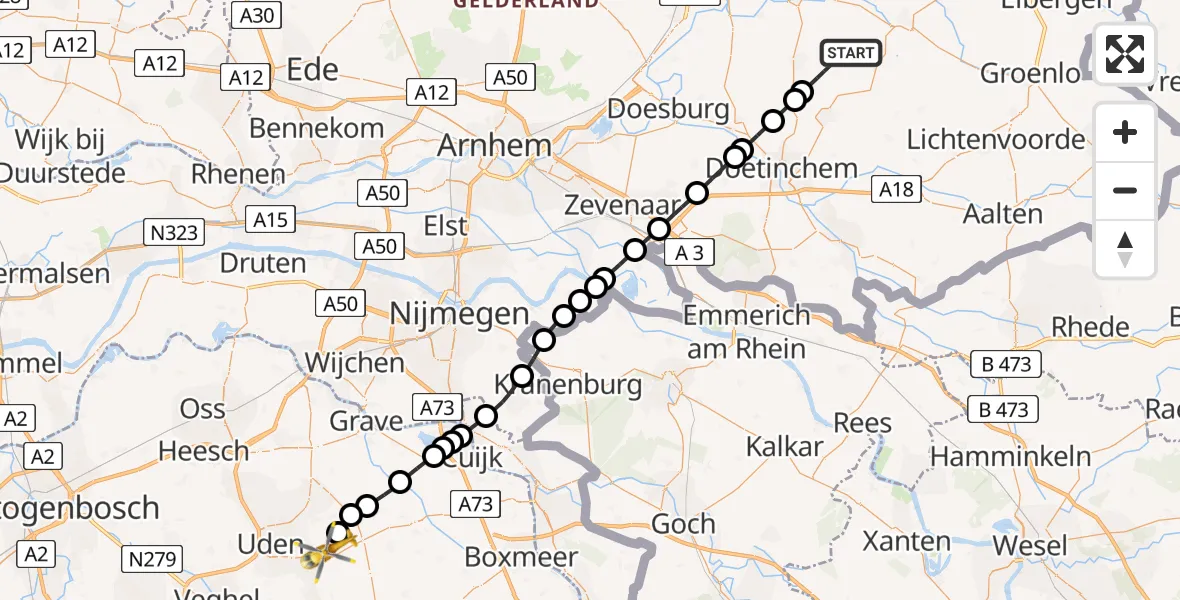 Vluchtroute Traumahelikopter Hengelo (Gld) - Vliegbasis Volkel, 04 augustus 2026, 09:23