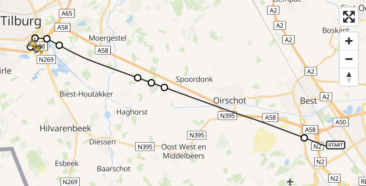 Vluchtroute Traumahelikopter Eindhoven - St. Elisabeth Hospital Heliport, 04 augustus 2026, 10:31
