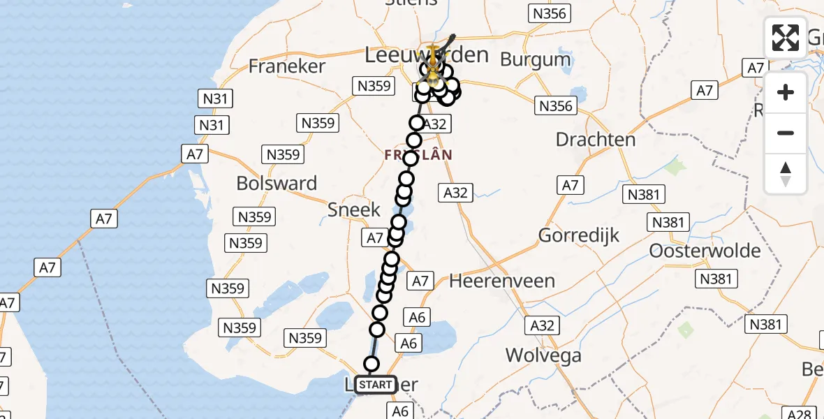 Vluchtroute Traumahelikopter Lemmer - Leeuwarden Medical Center Heliport, 04 augustus 2026, 10:37