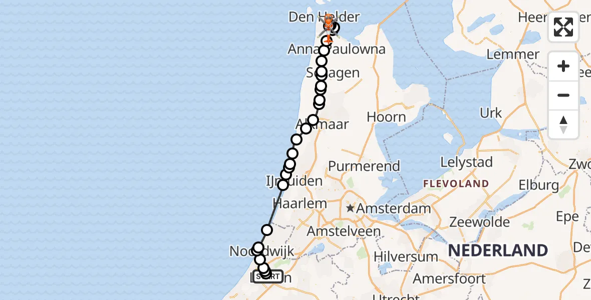 Vluchtroute Kustwachthelikopter Leiden University Medical Center Heliport - Militair vliegveld De Kooy / Den Helder Airport, 04 augustus 2026, 11:15