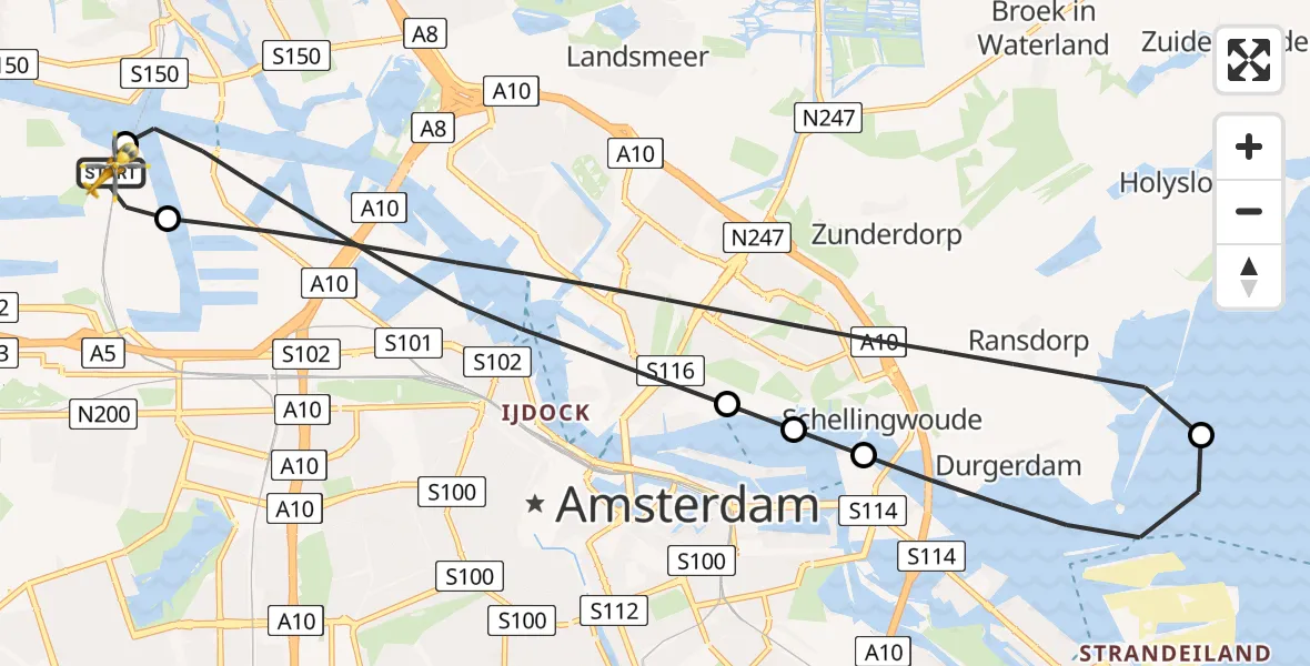 Vluchtroute Traumahelikopter Amsterdam Heliport - Amsterdam Heliport, 04 augustus 2026, 11:26