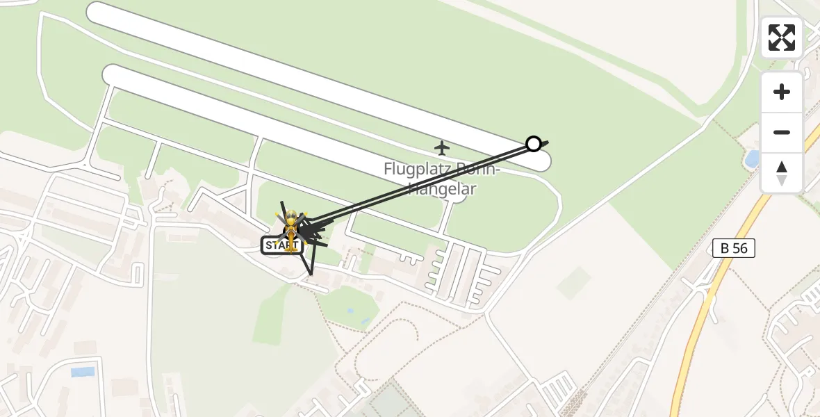 Vluchtroute Traumahelikopter Bonn-Hangelar Flugplatz - Bonn-Hangelar Flugplatz, 04 augustus 2026, 12:54