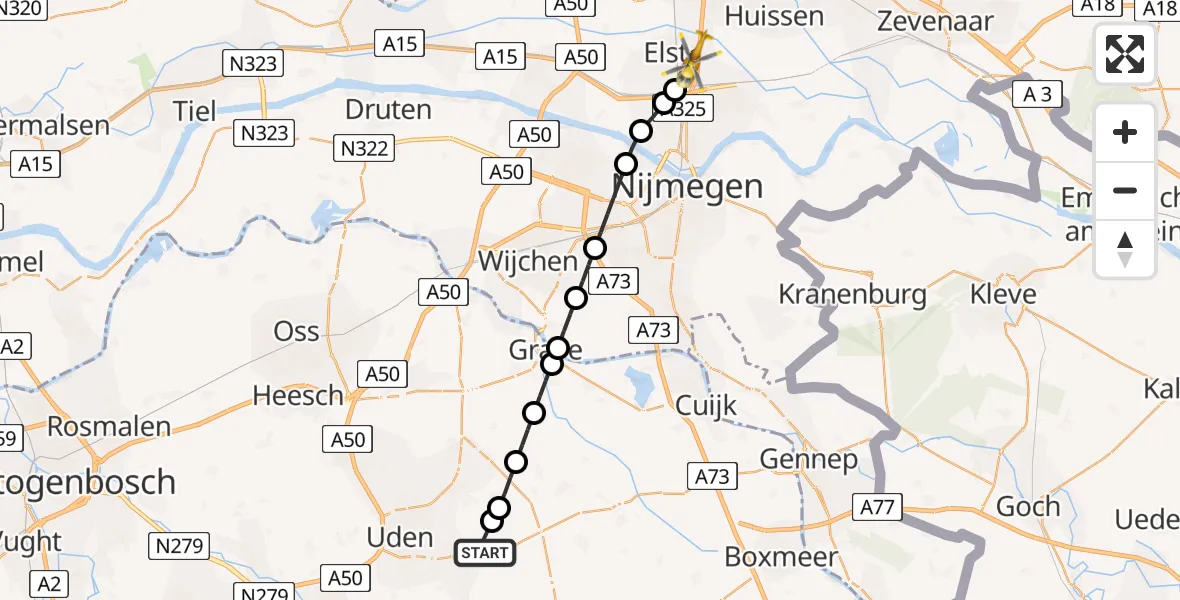 Vluchtroute Traumahelikopter Vliegbasis Volkel - Elst, 04 augustus 2026, 12:58
