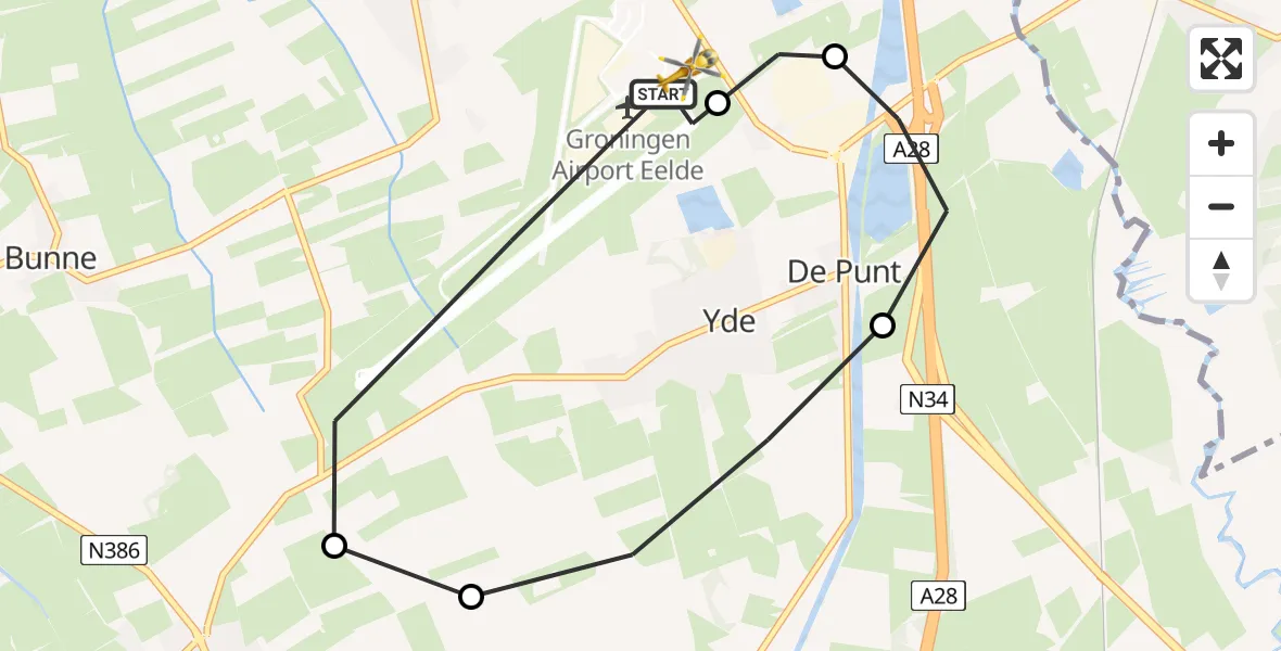 Vluchtroute Traumahelikopter Groningen Airport Eelde - Groningen Airport Eelde, 04 augustus 2026, 13:44