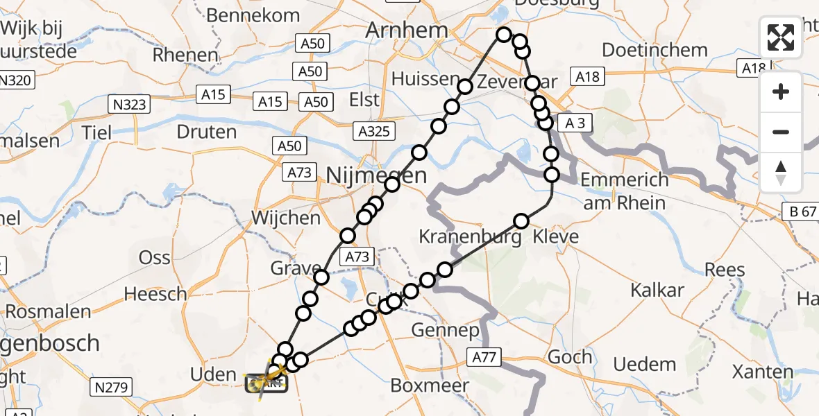 Vluchtroute Traumahelikopter Vliegbasis Volkel - Vliegbasis Volkel, 04 augustus 2026, 14:16