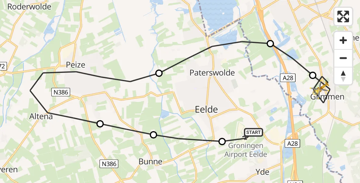 Vluchtroute Traumahelikopter Groningen Airport Eelde - Glimmen, 04 augustus 2026, 14:46