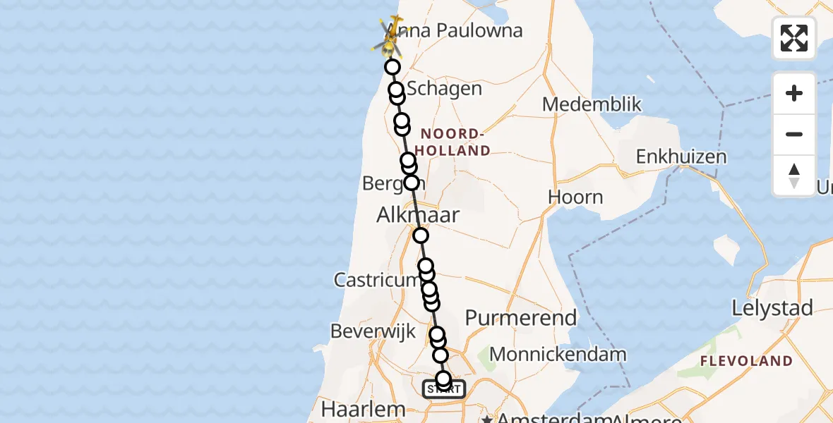 Vluchtroute Traumahelikopter Amsterdam Heliport - Callantsoog, 04 augustus 2026, 14:49
