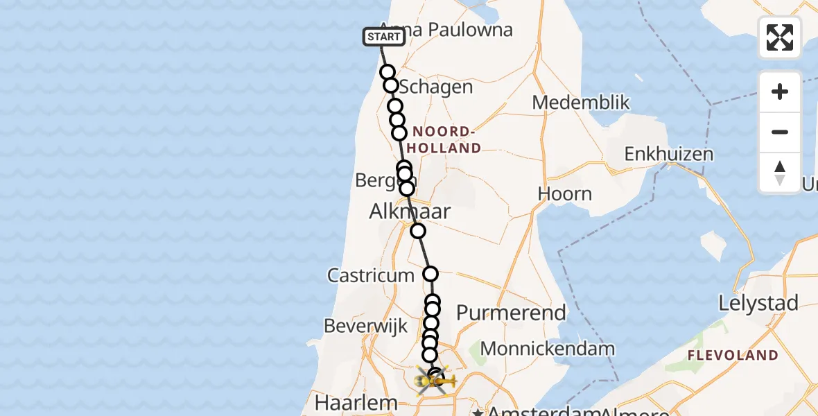 Vluchtroute Traumahelikopter Callantsoog - Amsterdam Heliport, 04 augustus 2026, 15:38