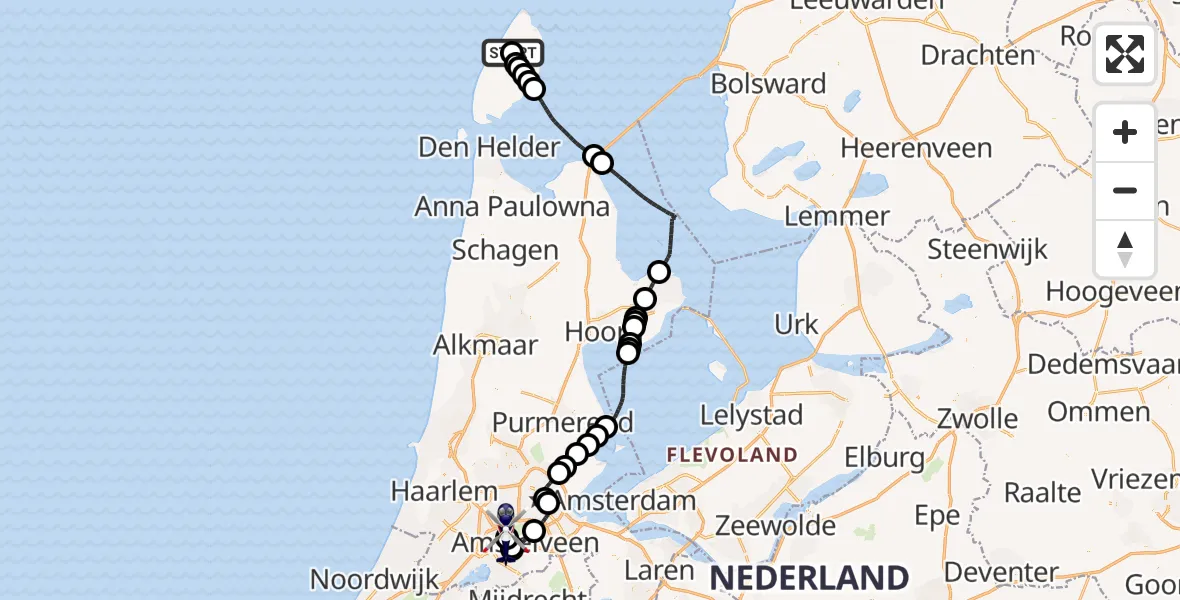 Vluchtroute Politiehelikopter Texel International Airport - Amsterdam Vliegveld Schiphol, 04 augustus 2026, 15:43