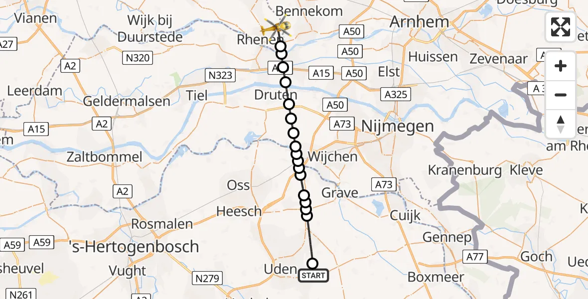 Vluchtroute Traumahelikopter Vliegbasis Volkel - Rhenen, 04 augustus 2026, 15:44