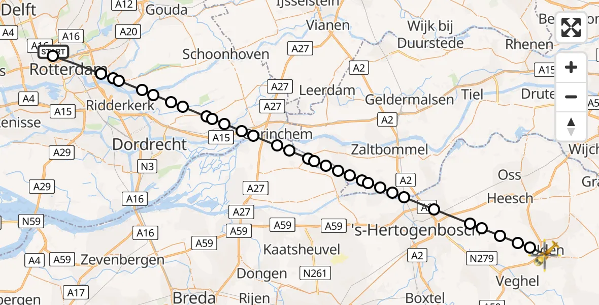 Vluchtroute Traumahelikopter Rotterdam The Hague Airport - Uden, 04 augustus 2026, 15:57