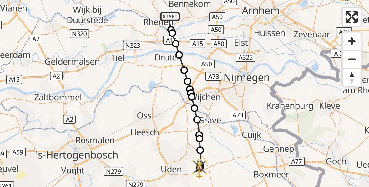 Vluchtroute Traumahelikopter Rhenen - Vliegbasis Volkel, 04 augustus 2026, 16:32