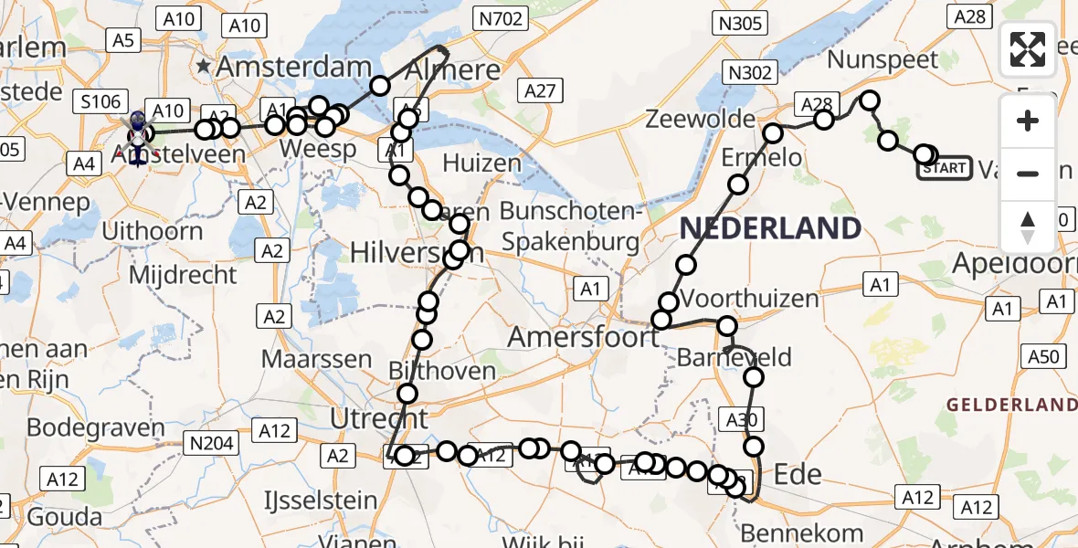 Vluchtroute Politiehelikopter Vaassen - Amsterdam Vliegveld Schiphol, 04 augustus 2026, 18:36