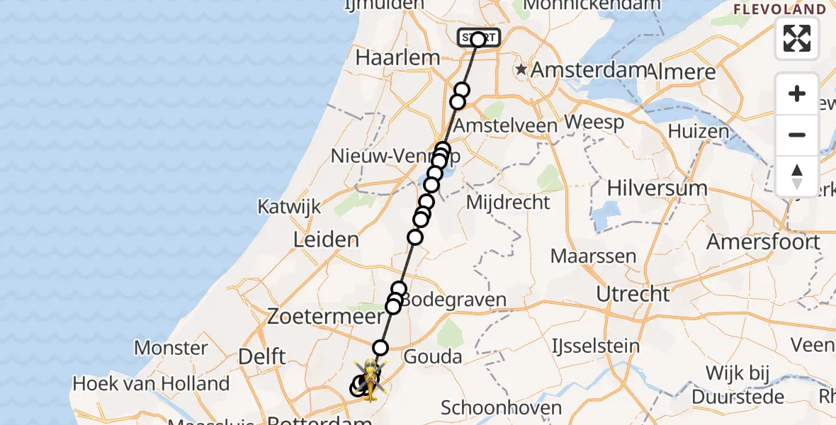 Vluchtroute Traumahelikopter Amsterdam Heliport - Rotterdam, 04 augustus 2026, 21:14